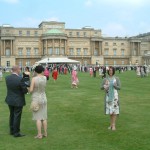 Nicole on the lawn behind Buckingham Palace